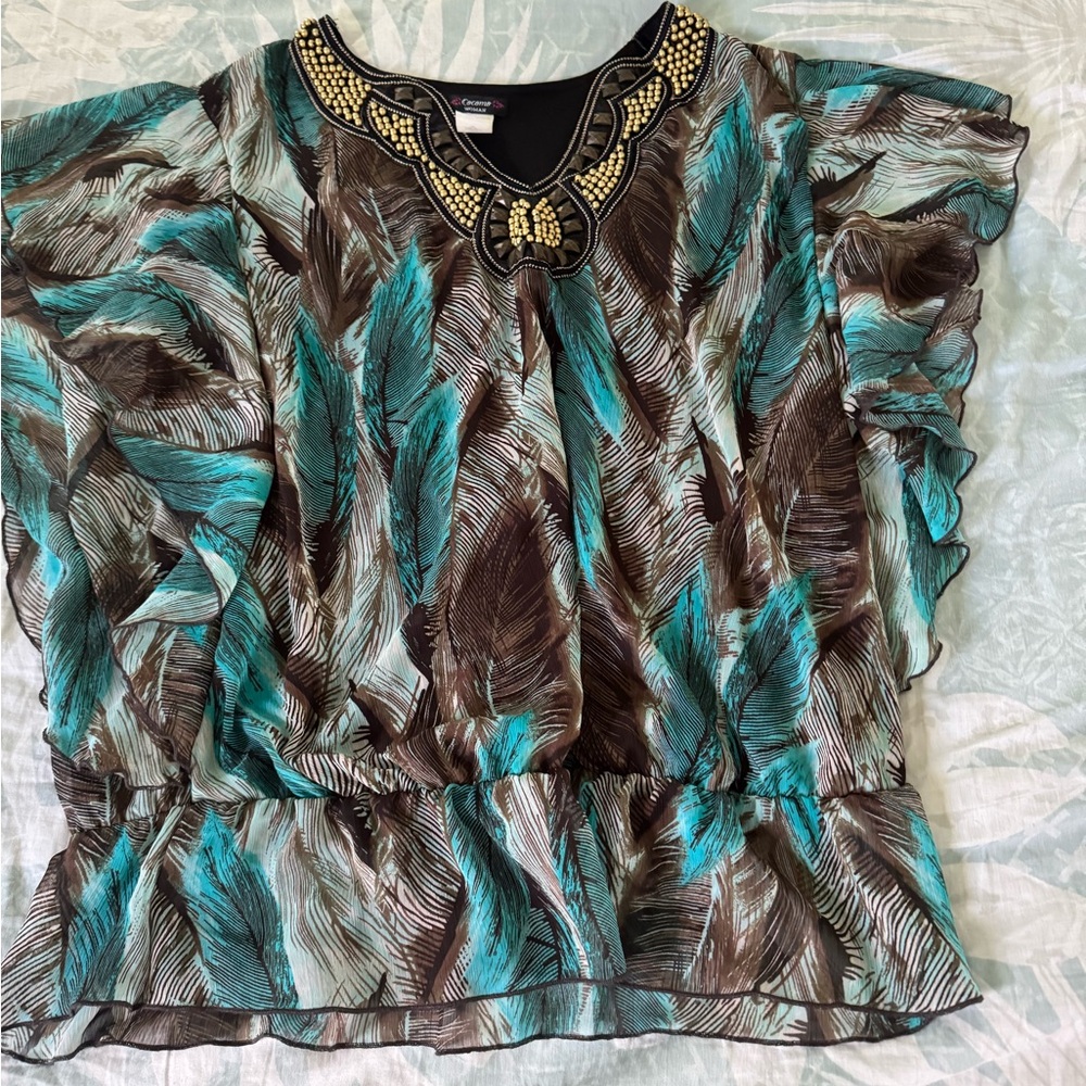 Cocomo Blouse in Elegant Feather Print